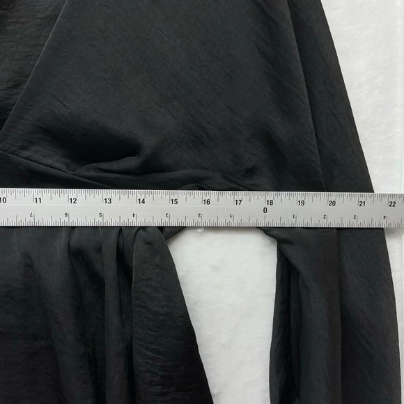 ASOS Blouse Womens 0 Black V Neck Peplum Elastic Back Waist Long Sleeve Pullover - Picture 3 of 12